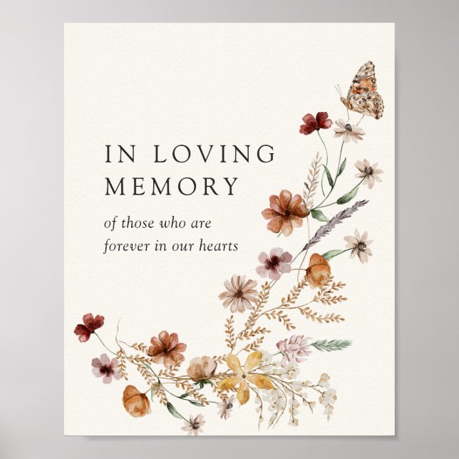 Boho Fall Wildflower Wedding In Loving Memory Sign (Front)