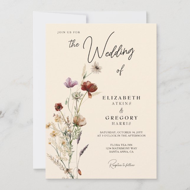 Boho Fall Wildflower Wedding Invitation (Front)