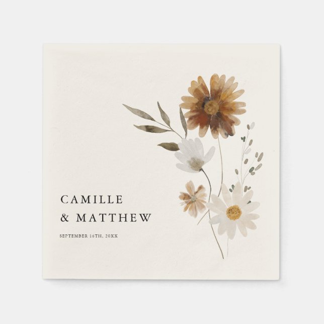 Boho Fall Wildflower Wedding Napkin (Front)