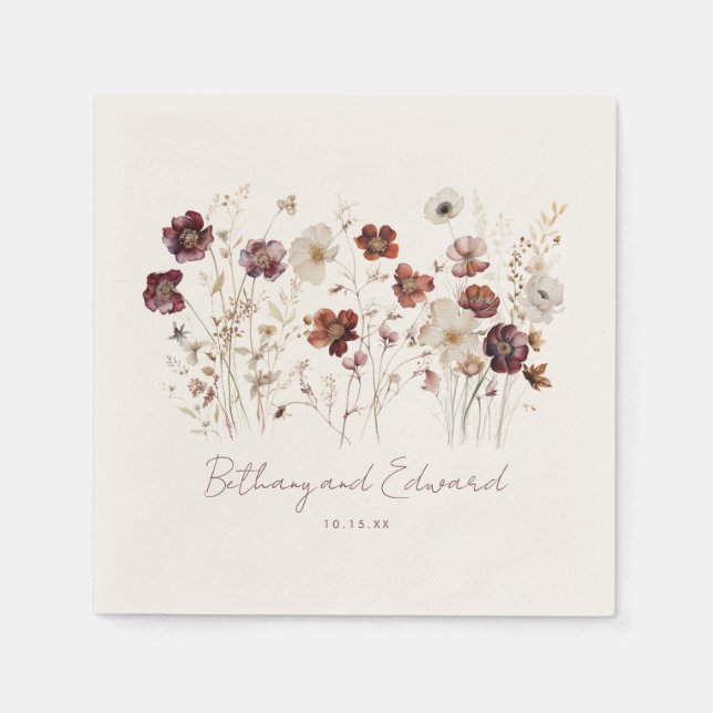 Boho Fall Wildflower Wedding Napkin (Front)