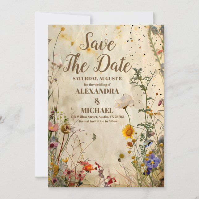 Boho Fall Wildflower Wedding Save The Date (Front)