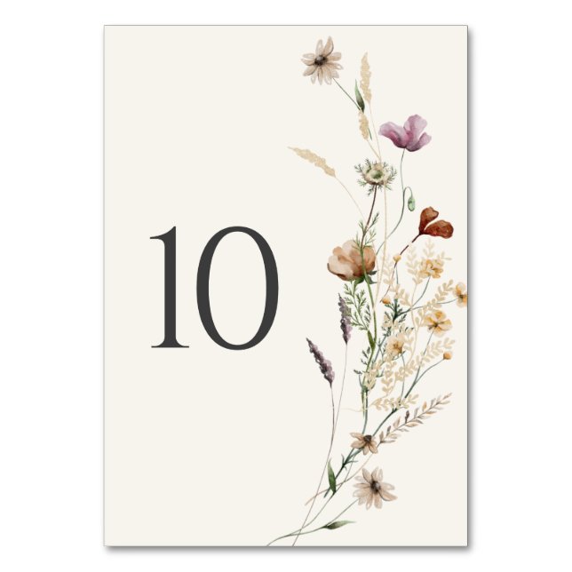 Boho Fall Wildflower Wedding Table Number (Front)