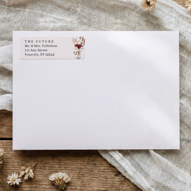 Boho Fall Wildflowers Wedding Return Address (Elegant fall wedding return address labels - vintage boho watercolor wildflowers)