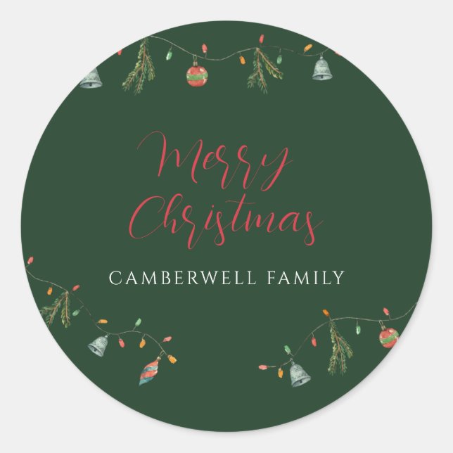 Boho Family Christmas Botanical Holiday Classic Round Sticker (Front)