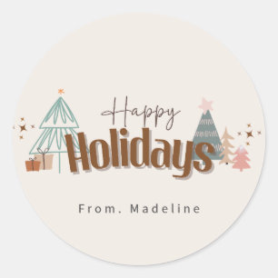 Boho family or business Christmas holiday card Classic Round Sticker