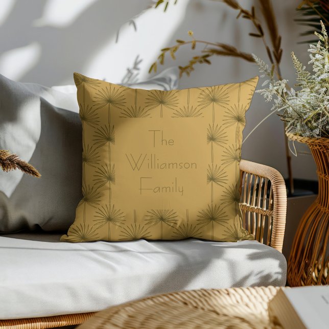 Boho Fan Palm Leaf Botanical Line Art Family Name Cushion (Creator Uploaded)