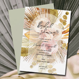 Boho Fan Palms Roses Bridal Shower Invitation
