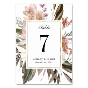 Boho Fantasy Watercolor Floral Wedding Table Number