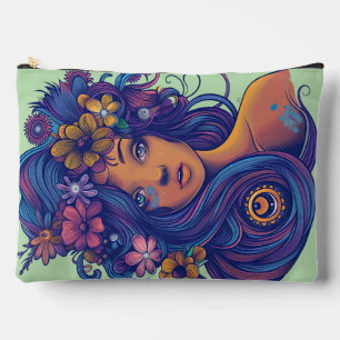 Boho Fantasy Woman with Floral Hair Accessory Pouch