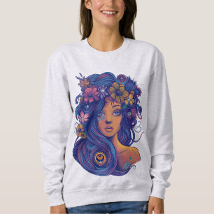 Boho Fantasy Woman with Floral Hair Sweatshirt