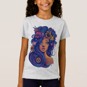 Boho Fantasy Woman with Floral Hair T-Shirt