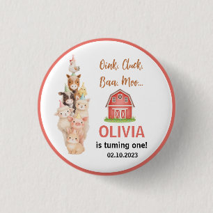 Boho Farm Animal 1st Birthday  Cute Rustic Barnyad 3 Cm Round Badge