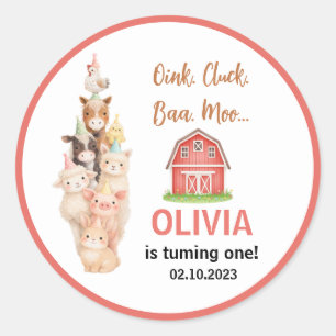 Boho Farm Animal 1st Birthday  Cute Rustic Barnyad Classic Round Sticker