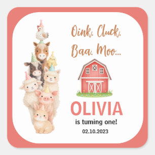 Boho Farm Animal 1st Birthday  Cute Rustic Barnyad Square Sticker