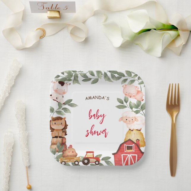 Boho Farm Cute Animals Baby Shower  Paper Plate (Wedding)