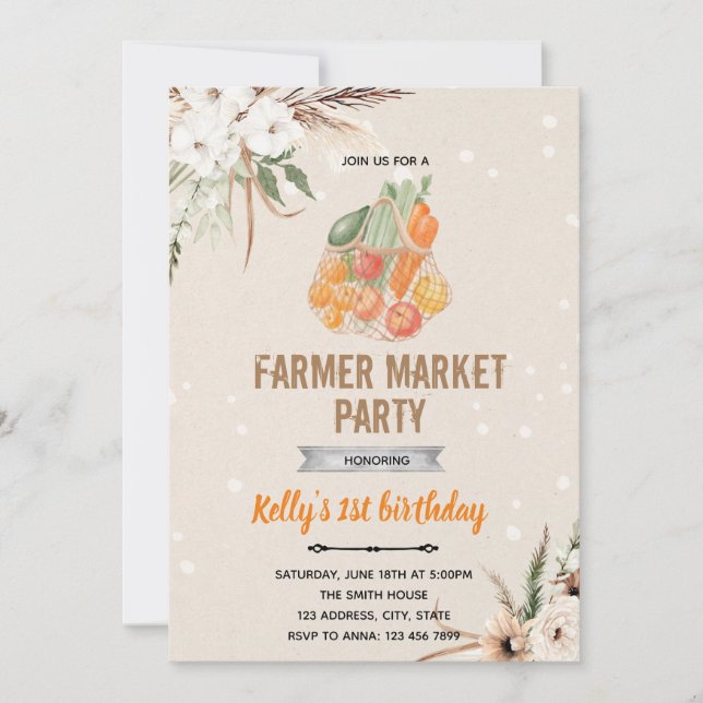 Boho farmer market theme invitation (Front)