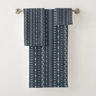Boho Farmhouse Arrow Stripe Geometric Dark Blue Bath Towel Set