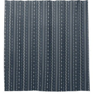 Boho Farmhouse Arrow Stripe Geometric Dark Blue Shower Curtain