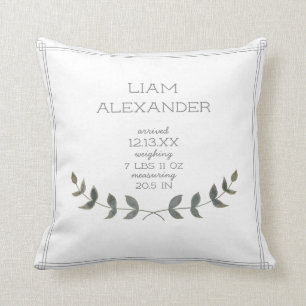 BOHO Farmhouse Modern Laurel Leaf Baby Birth Stat Cushion