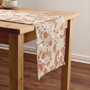 Boho Farmhouse Retro Daisy Pattern Terracotta Short Table Runner