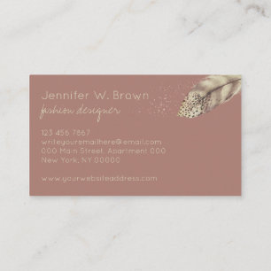 Boho Fashion Gold Bird Feather Business Card