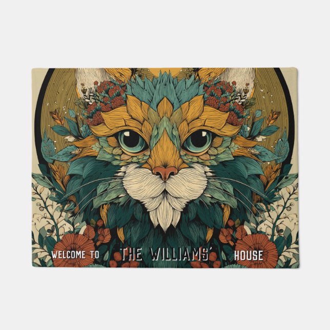 Boho Fatcat Cat Mum Dad Home Flat Warming Gift Doormat (Front)