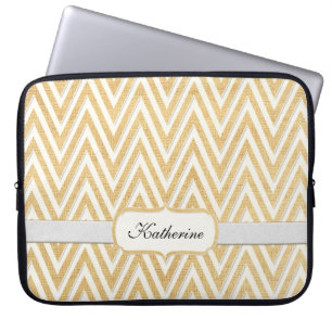BOHO Faux Burlap n Lace Chevron modern mod style Laptop Sleeve