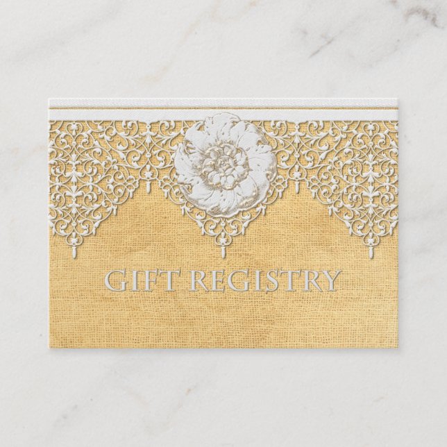 BOHO Faux Burlap n Lace gypsy modern Mod style Enclosure Card (Front)