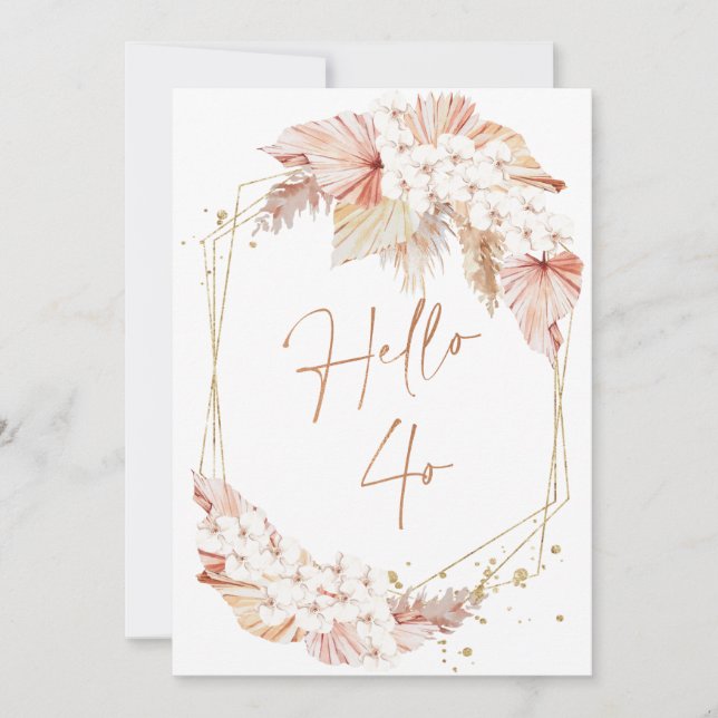 Boho Faux Rose Gold Hello 40 Birthday invitation (Front)