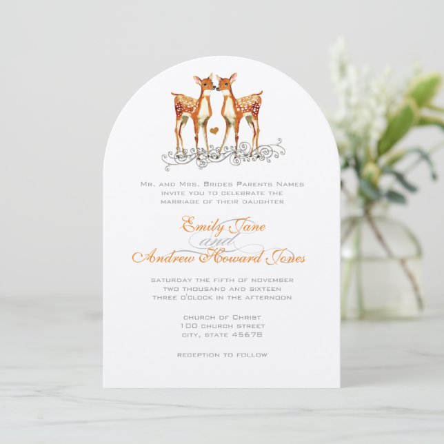 Boho Fawn Deer Childhood Sweathearts Wedding Invitation (Standing Front)