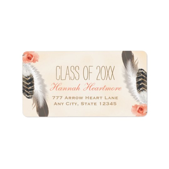 BOHO FEATHER AND FLORAL GRADUATION ADDRESS LABEL