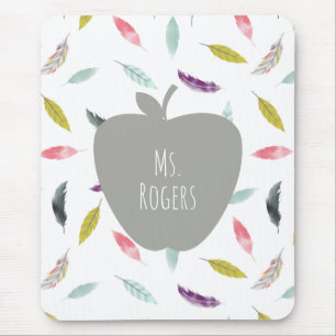Boho Feather Apple Teacher Mouse Mat