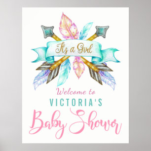 Boho Feather Arrow Baby Shower Sign Poster