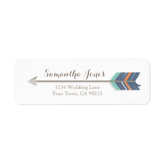 Boho Feather Arrow Navy Orange Teal Address Label