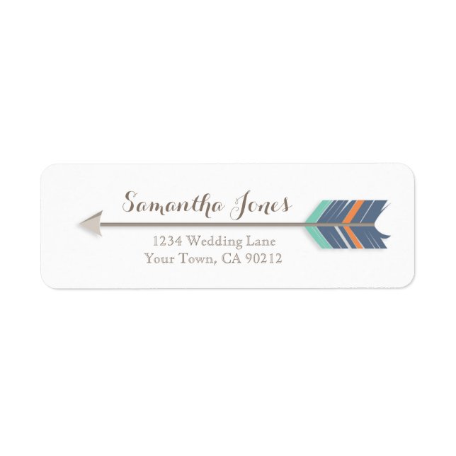 Boho Feather Arrow Navy Orange Teal Address Label (Front)
