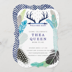 Boho Feather Baby Shower Invite