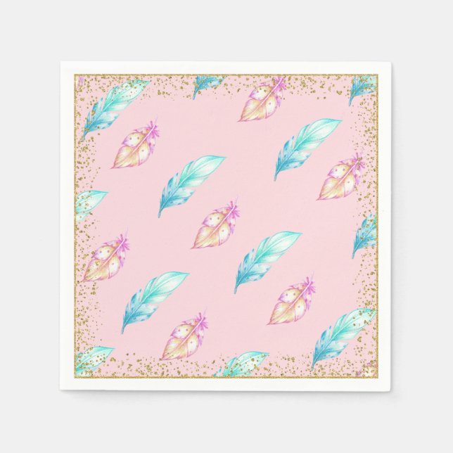 Boho Feather Baby Shower Paper Napkins (Front)