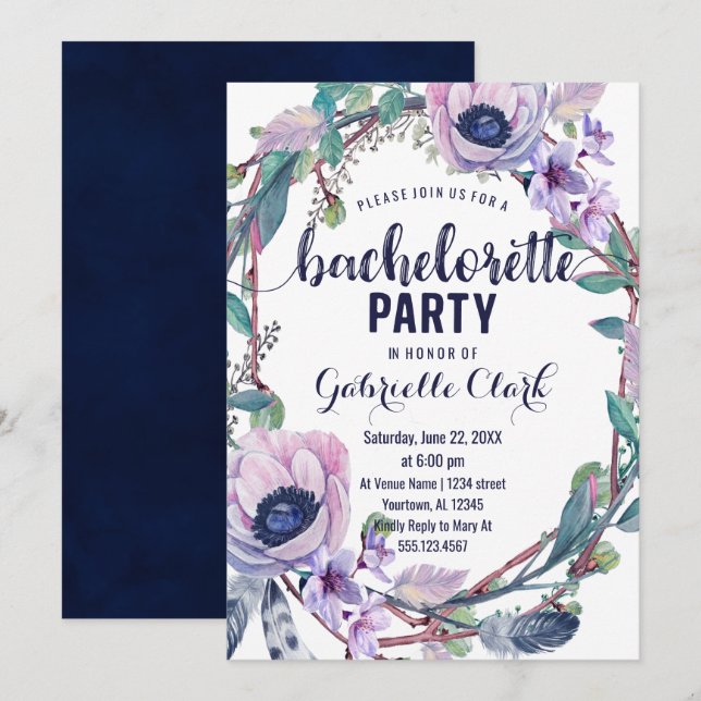 Boho Feather Bachelorette Party Invitation (Front/Back)