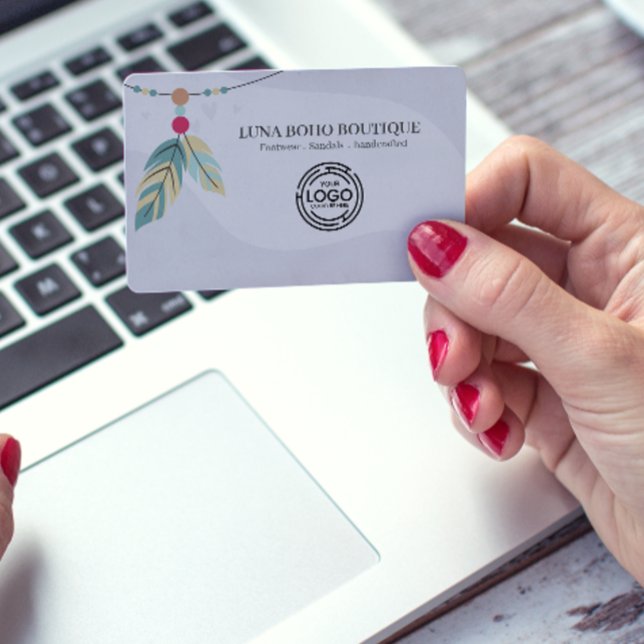 Boho Feather Bead Accents Small Business Branding Business Card (Boho Feather Bead Accents Small Business Branding Business Card small business visiting card ideas )