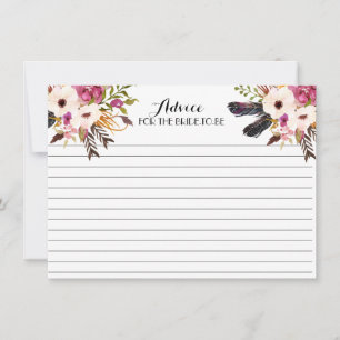 Boho Feather  Beautiful Floral Advice Cards