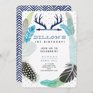 Boho Feather Birthday Invitation