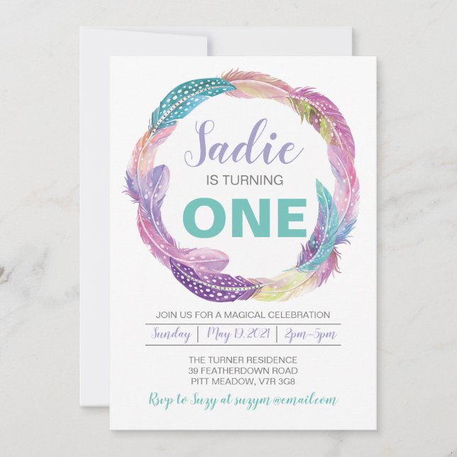 Boho Feather Birthday Invitation (Front)