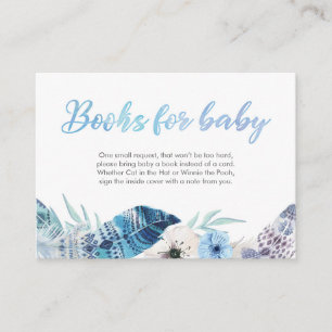 Boho feather blue Books for baby Baby Shower Card