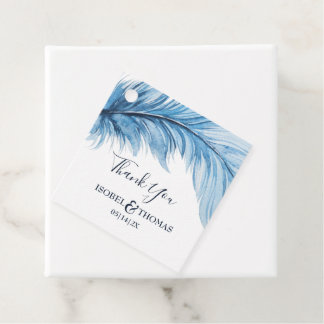 Boho Feather Blue & White Wedding Thank You Favour Tags