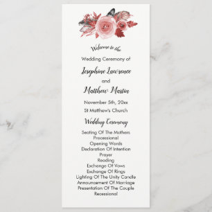 Boho Feather Burgundy Rose Wedding Programs Programme