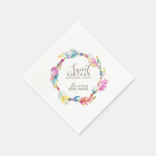 Boho feather colourful art 16th Birthday napkins