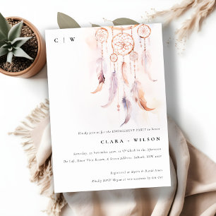 Boho Feather Dreamcatcher Watercolor Engagement Invitation