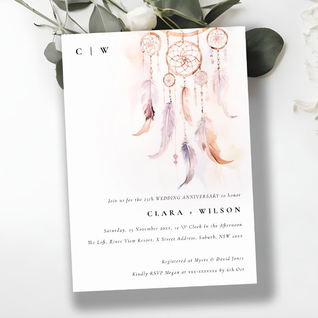 Boho Feather Dreamcatcher Wedding Anniversary Invitation (Creator Uploaded)