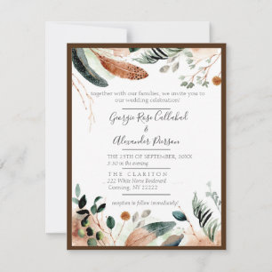 Boho Feather & Eucalyptus Wedding Invitation