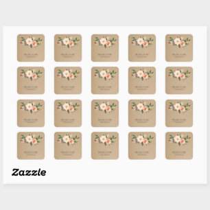 Boho Feather Floral Logo Faux Kraft Custom Square Sticker